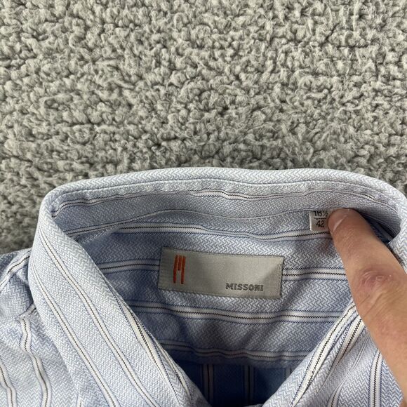 Missoni Dress Shirt Mens Size 16.5 42 Blue White Striped Button Up Long Sleeve - Picture 2 of 5